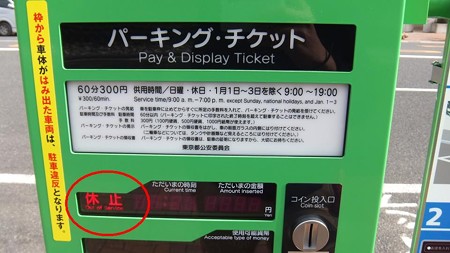 パーキングチケット発給機（休止表示）