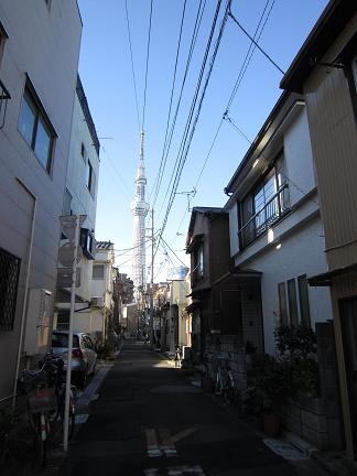 路地から見るスカイツリー