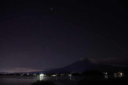 河口湖　星空と富士